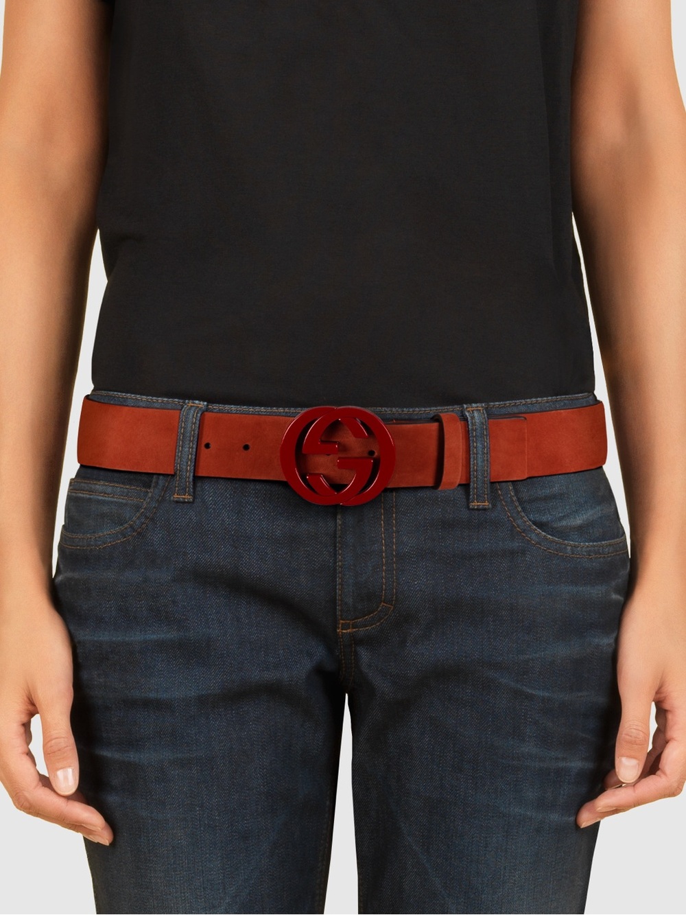 Gucci Interlocking G Suede Belt in red